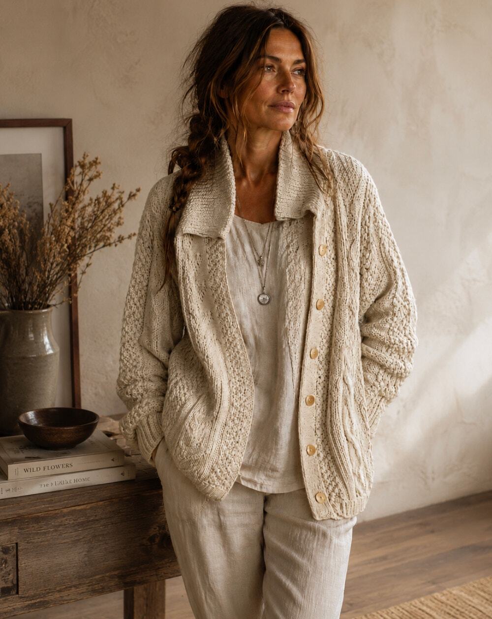 Vintage 1970s 100% Wool Cable Knit Irish Fishermen's Sweater Nomadic Grandma